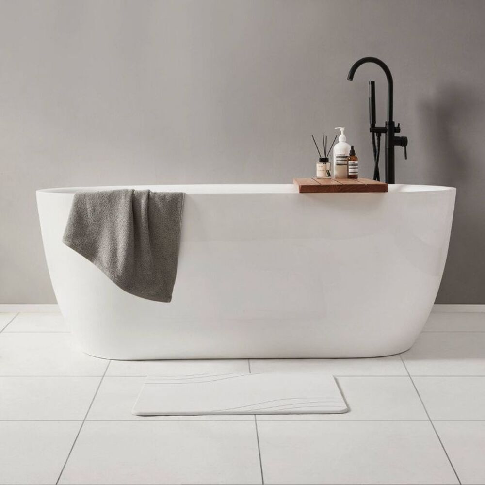 15.4"x23.6" Diatomaceous Stone Hard Bath Mat Warm White